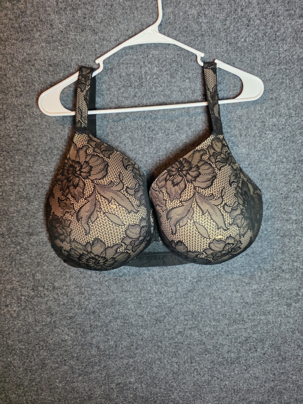 Cacique Black Nude Floral Lace Lightly Lined Full Coverage Bra 44F